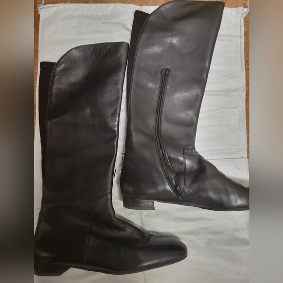 Stuart Weitzman Halftime Black Nappa low heel snipped toe tall boot size 9 - Picture 3 of 3